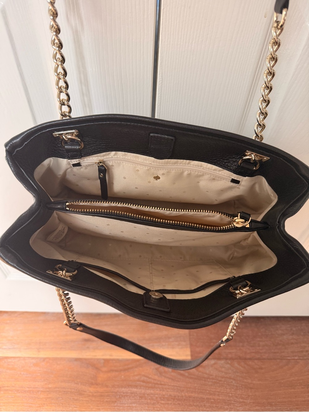 kate spade Black Leather Shoulder Bag with Gold Chain Straps - Picture 2 of 3